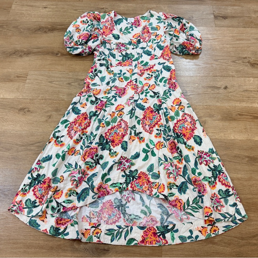 Misa Los Angeles Jamila Dress Floral Puffy Sleeve High Low Midi - Picture 8 of 12